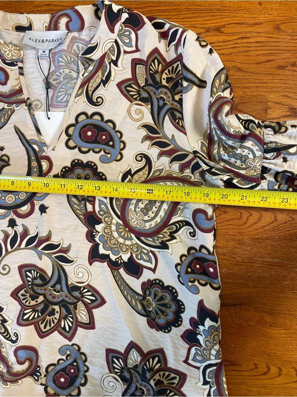 Paisley V-Neck Balloon Sleeve Blouse - Beige/Multi - Picture 4 of 7